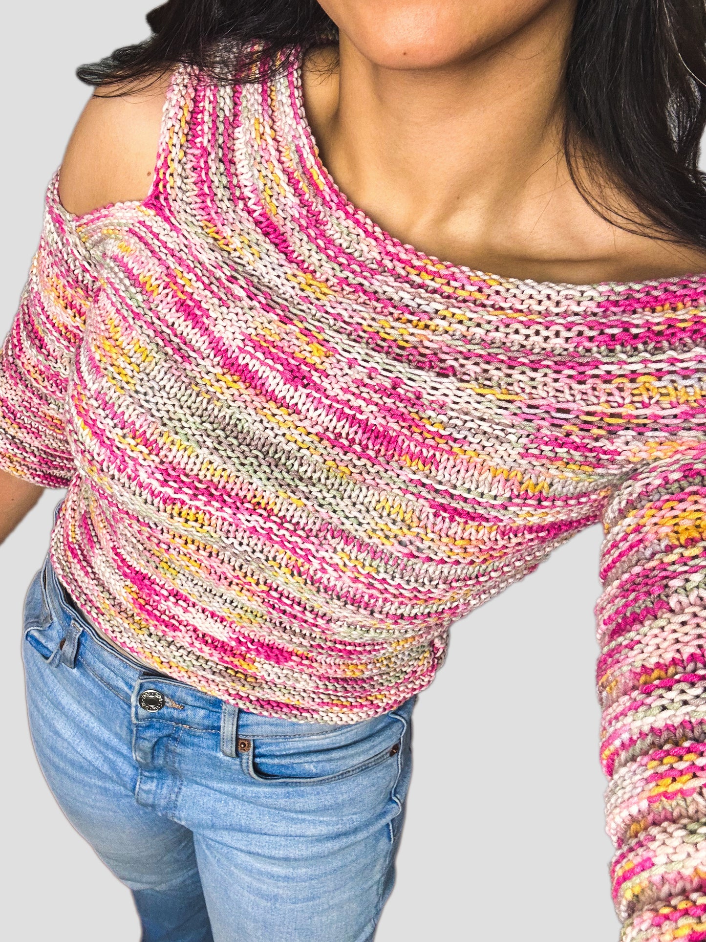 Multicolor Off-shoulder Sweater